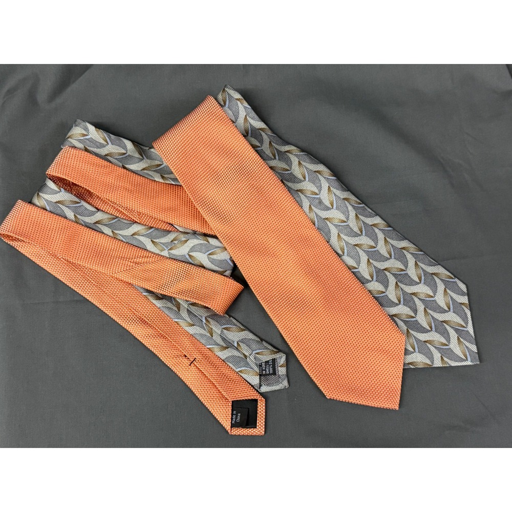 Michael Kors Z Zegna Tie Bundle Mens OS Orange Grey Excellent 100% Silk Luxury